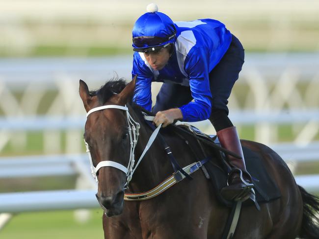 Hugh Bowman on Winx during the exhibition gallop at Royal Randwick Racecourse. Picture: Getty Images