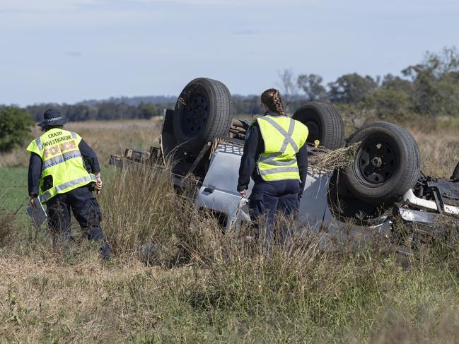 Emergency services at the scene of a fatal crash on Kingsthorpe-SilverLeigh Rd, Silverleigh, Sunday, June 9, 2024. Picture: Kevin Farmer