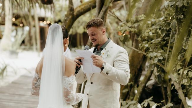 Fashion designer Kate Ford weds NRL player partner Ryan Sutton. Picture: Supplied