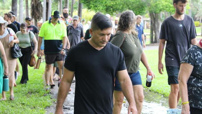 Samara Laverty leads a memorial walk around the Jingili Water Gardens ahead of the one-year anniversary of her son Declan's alleged murder. Picture: Jason Walls