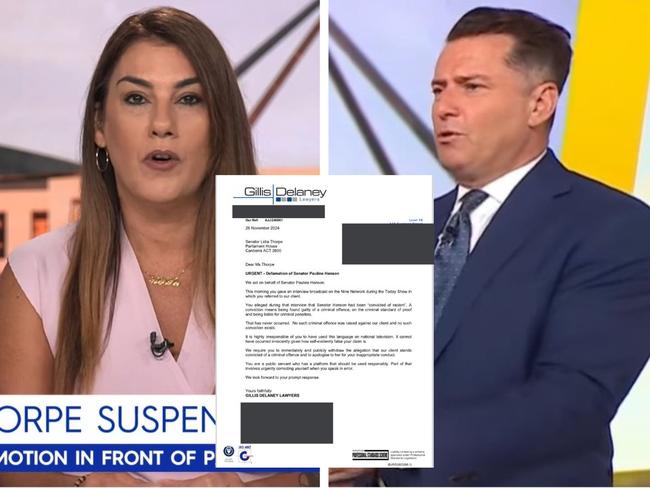 News.com.au has confirmed that legal letters have been sent this morning to Senator Lidia Thorpe and Channel Nine after an interview on the Today Show.