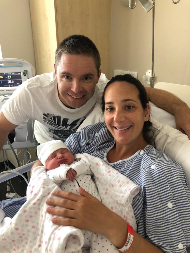 Georgina Steere and her partner with their daughter at Hobart Private. Picture: Georgina Steere.