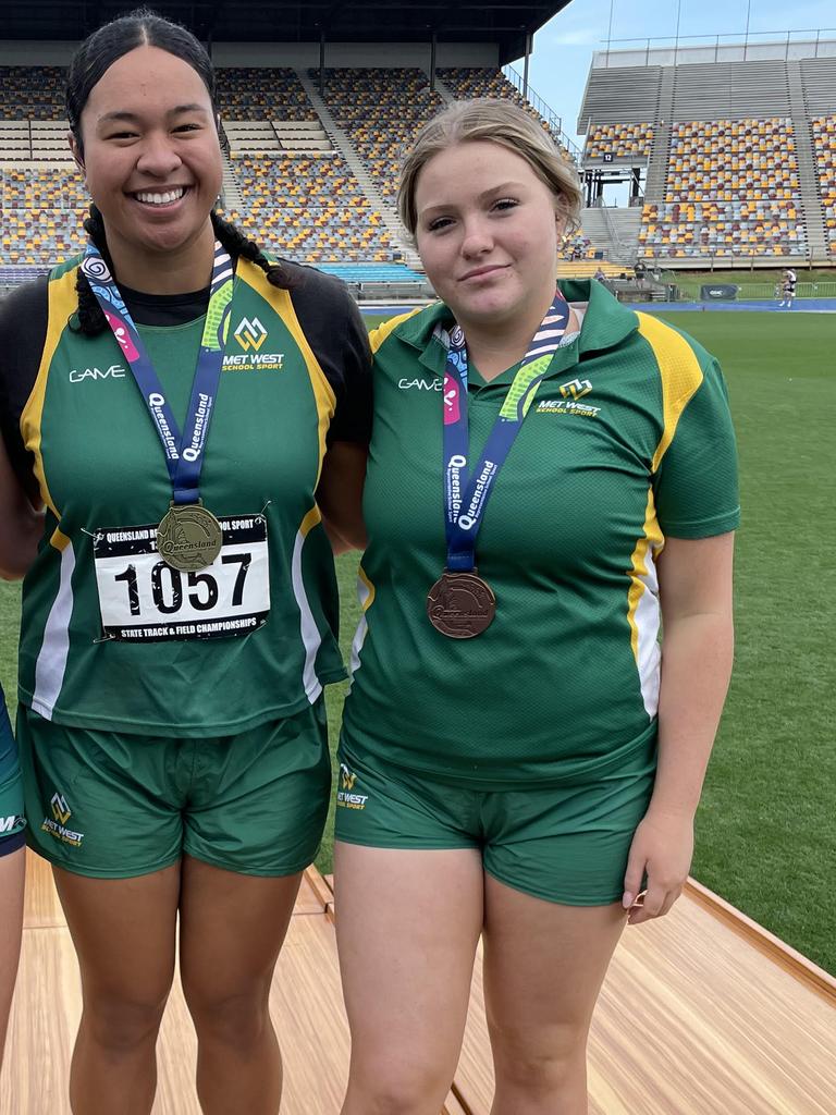 St Peters Lutheran College, Springfield student, Allira Takau, left, and schoolmate Haley Condon.