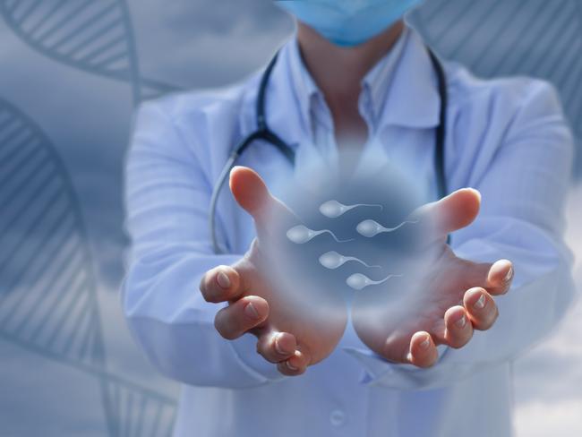 The concept of artificial insemination. Doctor showing human resources.