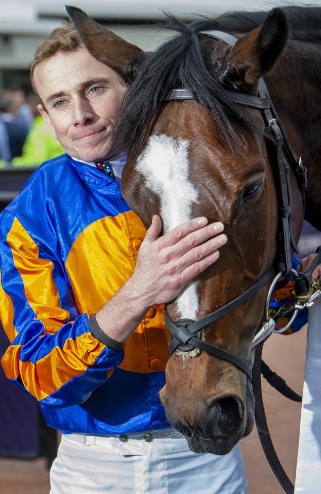 Winning jockey Ryan Moore with Magic Wand. Picture Jay Town