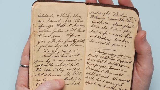 Jane Armitstead's grandmothers World War ll diaries. They're delicate, small, tiny notebooks with revealing thoughts of a woman trying to cope through a war. Photographed at Bowen Hills 13th April 2018.Photo AAP/ Ric Frearson