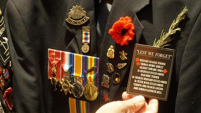 Marcus Eccles-Smith says his father, uncle and grandfather’s medals are his most prized possession. Picture: Jessica Ball