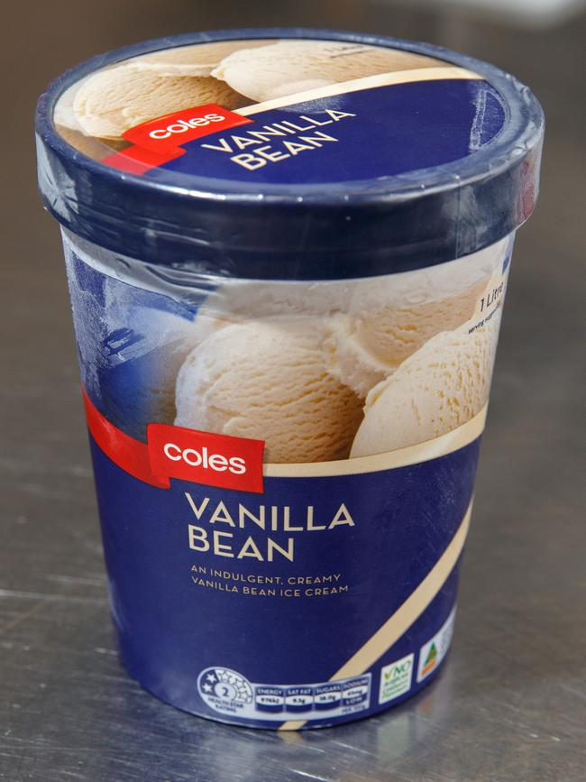 1/2/19 Source SA Cover The vanilla ice-creams - our panel tastes all the supermarket tubs, Coles Vanilla Bean. Picture MATT TURNER.