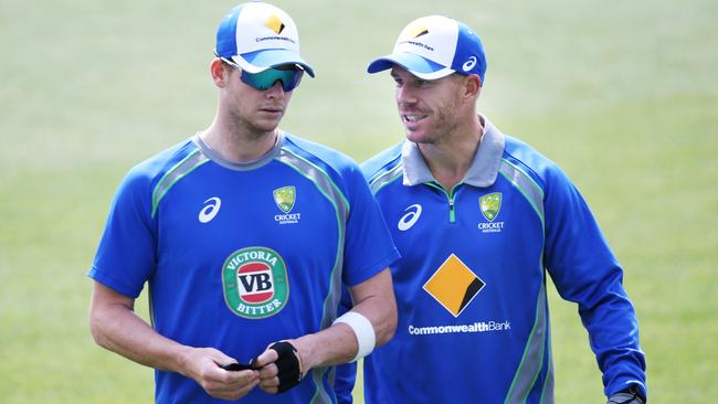 Captain Steve Smith with his deputy David Warner in Hobart. Picture: Nikki Davis-Jones