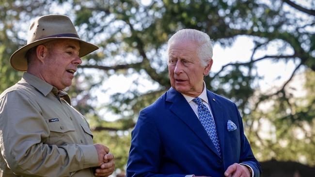 Britain’s King Charles III arrives to plant a tree at Government House in Yarralumla, Canberra on October 21, 2024. Picture: Brook Mitchell / POOL / AFP