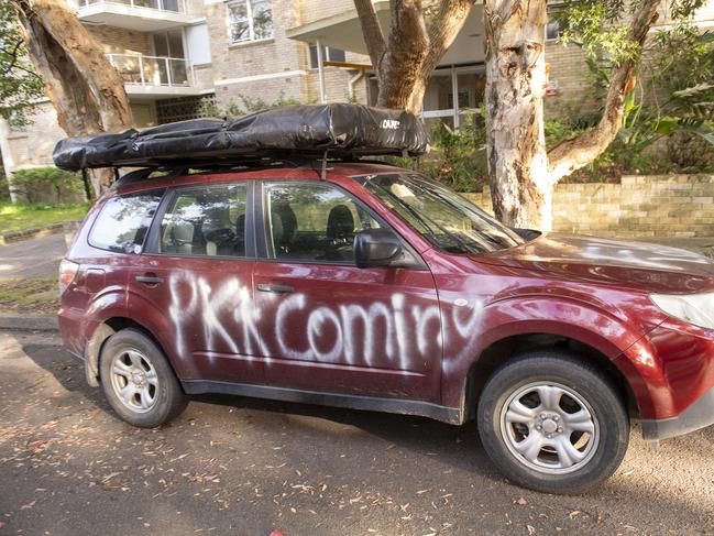 A car Cars vandalised with anti-Israel graffiti in Woollahra. Picture: NewsWire / Jeremy Piper