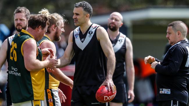 Labor leader Peter Malinauskas playing in a grand final for the Adelaide Uni blacks in 2020 at Simonds Park, St Marys. Picture: Matt Turner.