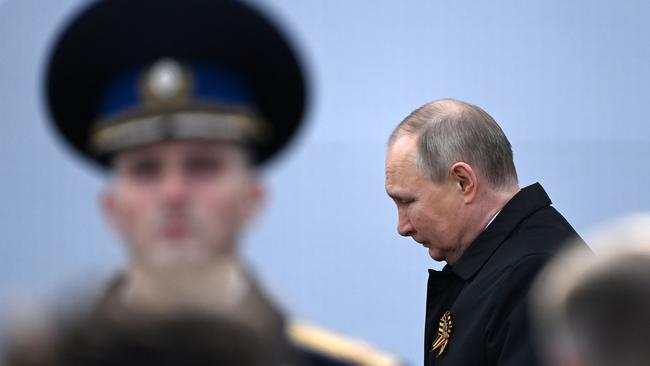 Russian President Vladimir Putin arrives to watch the Victory Day military parade at Red Square in Moscow on Monday.   Picture: AFP