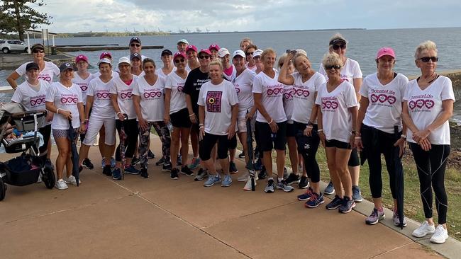 Margie Kruger, in the middle with the black shirt on, and fellow walkers in the inaugural Gift of Life walk in 2021 on the Manly foreshore.