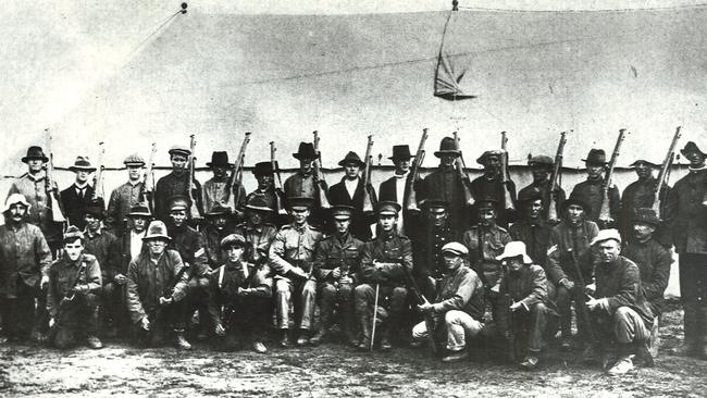 The first Half-Flight of the Australian Flying Corps in camp at Point Cook just before going overseas in 1915.