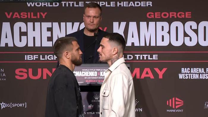 George Kambosos and Vasiliy Lomachenko shared a ridiculously long stare-down.