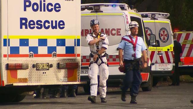 Emergency services members at the Robertson Lookout Walking Track on Tuesday. Picture: TNV