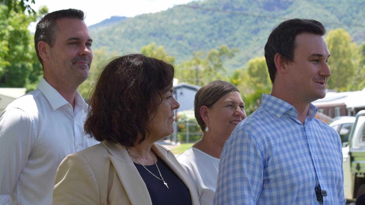 Minister for Housing and Public Works Sam O'Connor with Townsville MPs Adam Baillie, Natalie Marr and Janelle Poole. Picture: Nikita McGuire