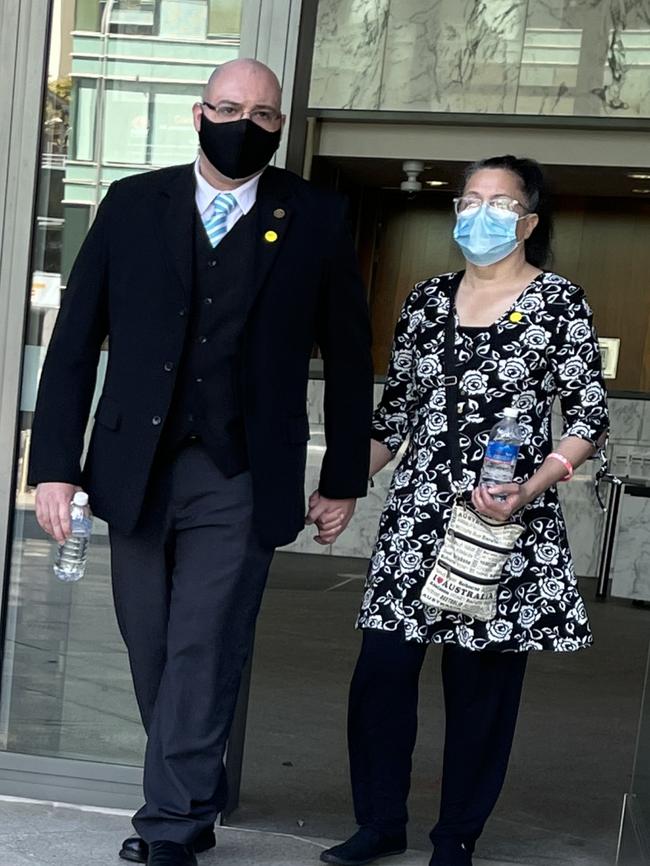 Christopher Barnes leaves Parramatta District Court wih his mum at the start of the trial.