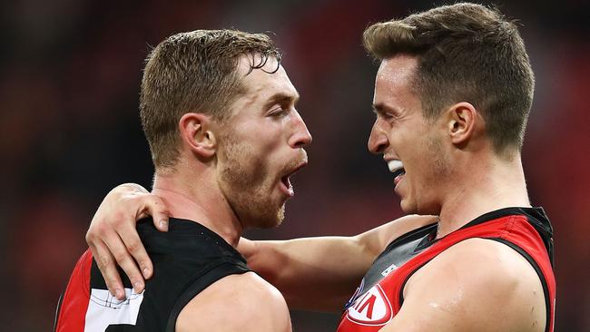 Smith and Orazio Fantasia celebrate another goal against GWS. Pic: Getty Images