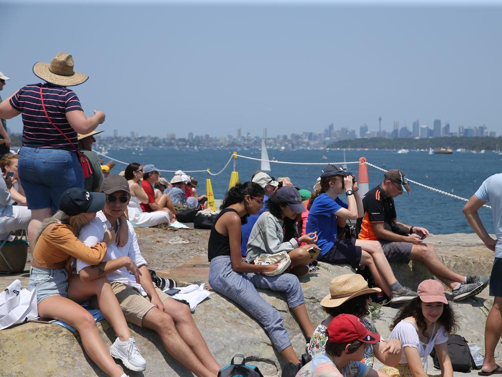 Crowds gather near Hornby Lighthouse on South Head before the start of the race. 2019 Sydney to Hobart Crowds watching the race as the Yachts pass through the heads. Picture: Rohan Kelly