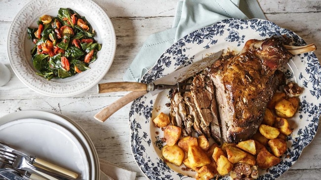 Jane Devonshire’s braised garam masala shoulder of lamb with turmeric, garlic &amp; salt-crusted roast potatoes.