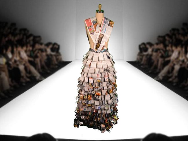 COPYRIGHT WARNING for Moreton Life ONLY. Phone Kylie Knight 3480 8226. The dress made from old copies of Moreton Life magazine on the catwalk. It was created by Murrumba State Secondary College Year 10 student Santaliya Wutzke.