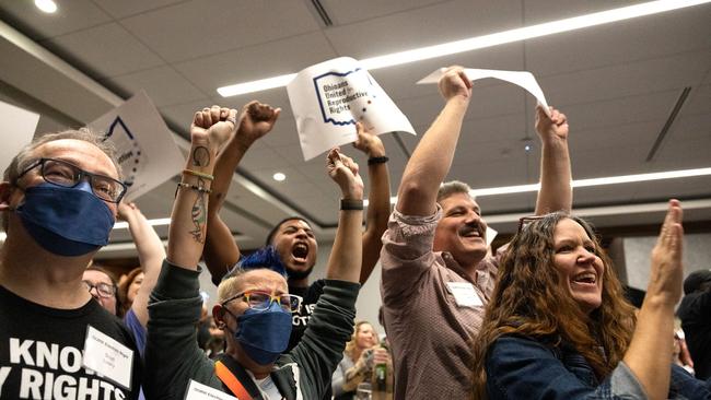 Abortion rights supporters celebrate in Columbus on Tuesday night. Picture: AFP