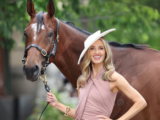 Champions Stakes Day. Daughter of champion trainer Gai Waterhouse, Kate Waterhouse, with French-bred galloper Eliyass at the Gai Waterhouse Stables.                                                              Picture: David Caird