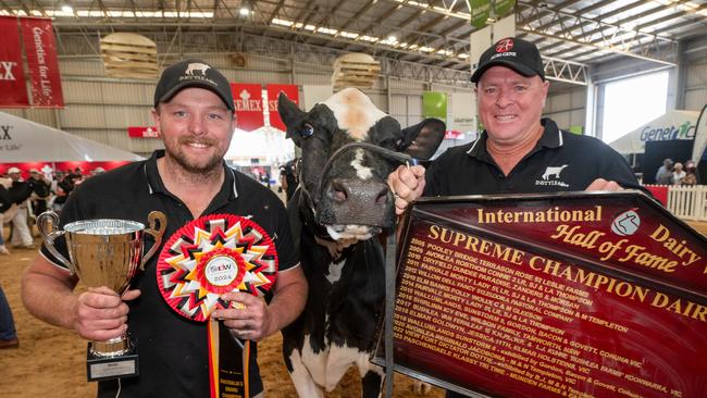 Brenton Thomas and his dad Rodney were winners at the 2024 International Dairy Week at Tatura. Picture: Rob Leeson