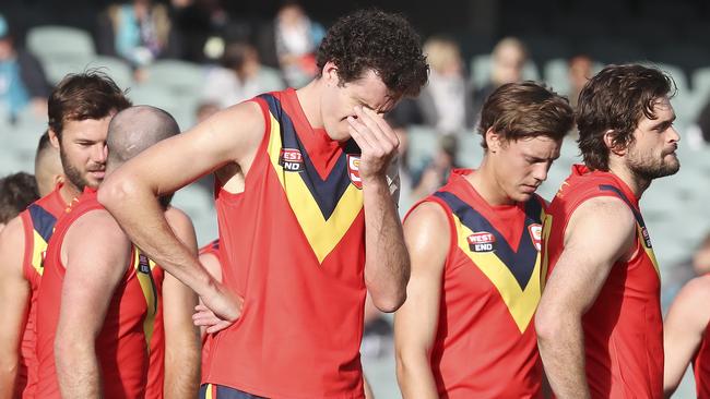 Central District ruckman Darcy Fort can’t hide his disappointment after the SANFL’s loss to the WAFL on Saturday. Picture: Sarah Reed