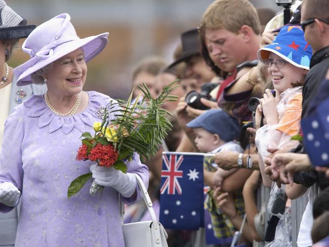 Her Majesty in 2002 at the Roma St Parklands in Brisbane. Picture: Getty Images