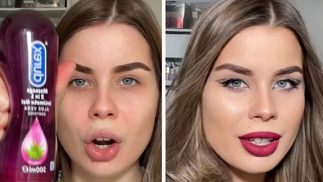 Experts have warned against the viral beauty trend that uses lube as a primer. Picture: TikTok/@rady