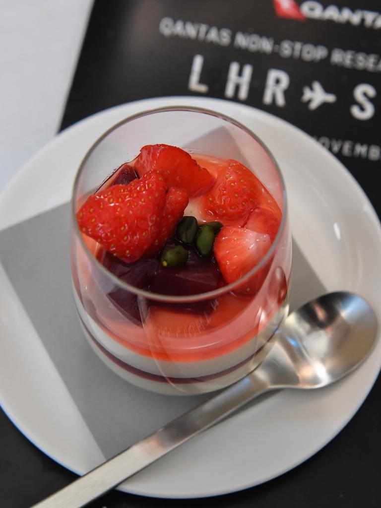 Followed by a creamy dessert. Picture: James Morgan/Qantas via AP