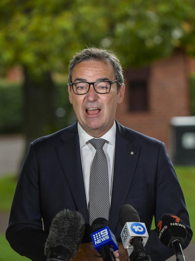 Steven Marshall fronts the media on Wednesday after announcing he will quit state parliament. Picture: Roy VanDerVegt