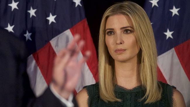 Ivanka Trump looks on as her father, Republican presidential hopeful Donald J. Trump, speaks during a campaign event. Picture: Mark Makela/Getty Images/AFP.