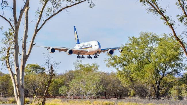 Singapore Airline's A380 aircraft arrive in Alice Springs Picture: Social Media NT