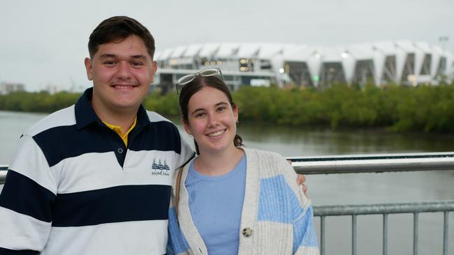 Marcus Cervellin and Emily Thompson before the NRL All Stars matches in Townsville on Friday. Picture: Blair Jackson