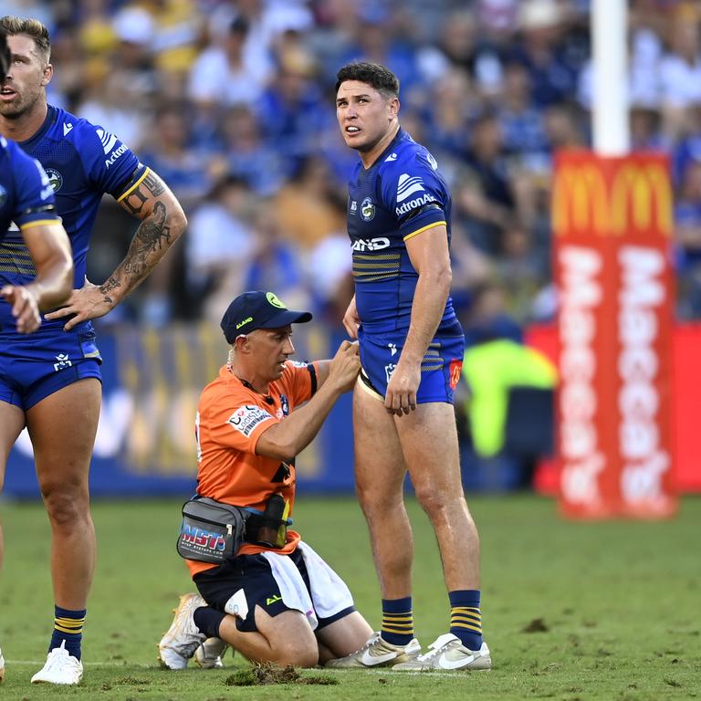 Mitchell Moses battled through a groin injury on Saturday. Picture: NRL Imagery