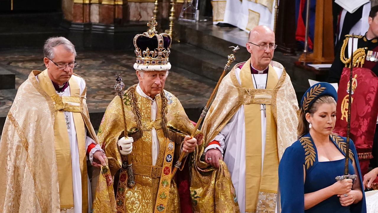 It was the first time in history that the Jewelled Sword of Offering has been carried and presented to the monarch by a woman, Penny Mordaunt. Picture: Yui Mok - WPA Pool/Getty Images