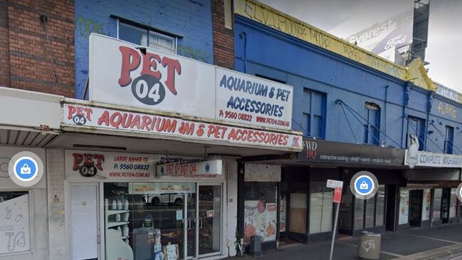 John Kearney has admitted to being high on a cocktail of drugs when he failed to make a slight right hand bend and mounted the footpath and collided heavily with a street lamp and pet shop front on Parramatta Road, Leichhardt. Picture: Google Maps