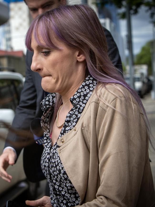 Emma Short, mother of Jimmy, leaves Adelaide Magistrates Court after an earlier appearance. Picture: Emma Brasier