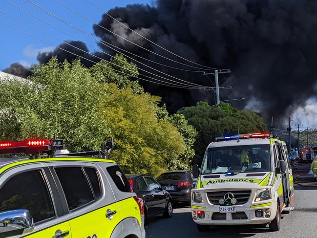 Paramedics on standby at the Molendinar fire. Picture: Queensland Ambulance Service