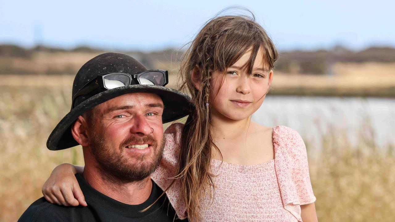 Harley Brook and daughter Indigo, 8, at Onkaparinga River Wetlands. Image/Russell Millard Photography