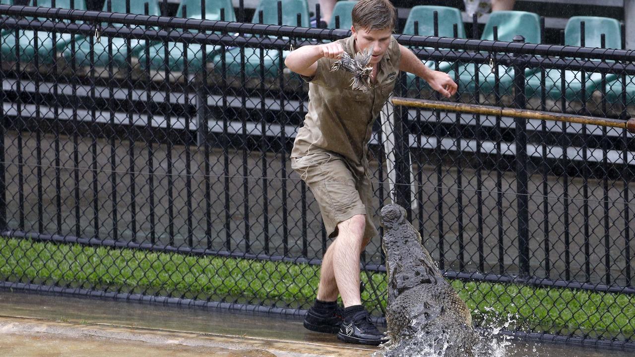 Robert Irwin celebrated his 19th birthday at Australia Zoo on the Sunshine Coast, feeding the crocodiles together with his mother Terri Irwin. Picture: NCA NewsWire/Tertius Pickard