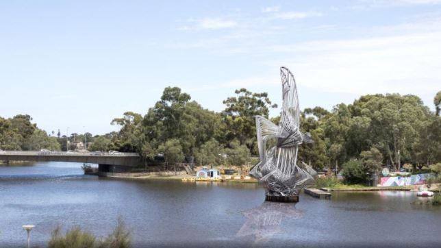 Artist impression of possible location of sculpture on Torrens Lake.