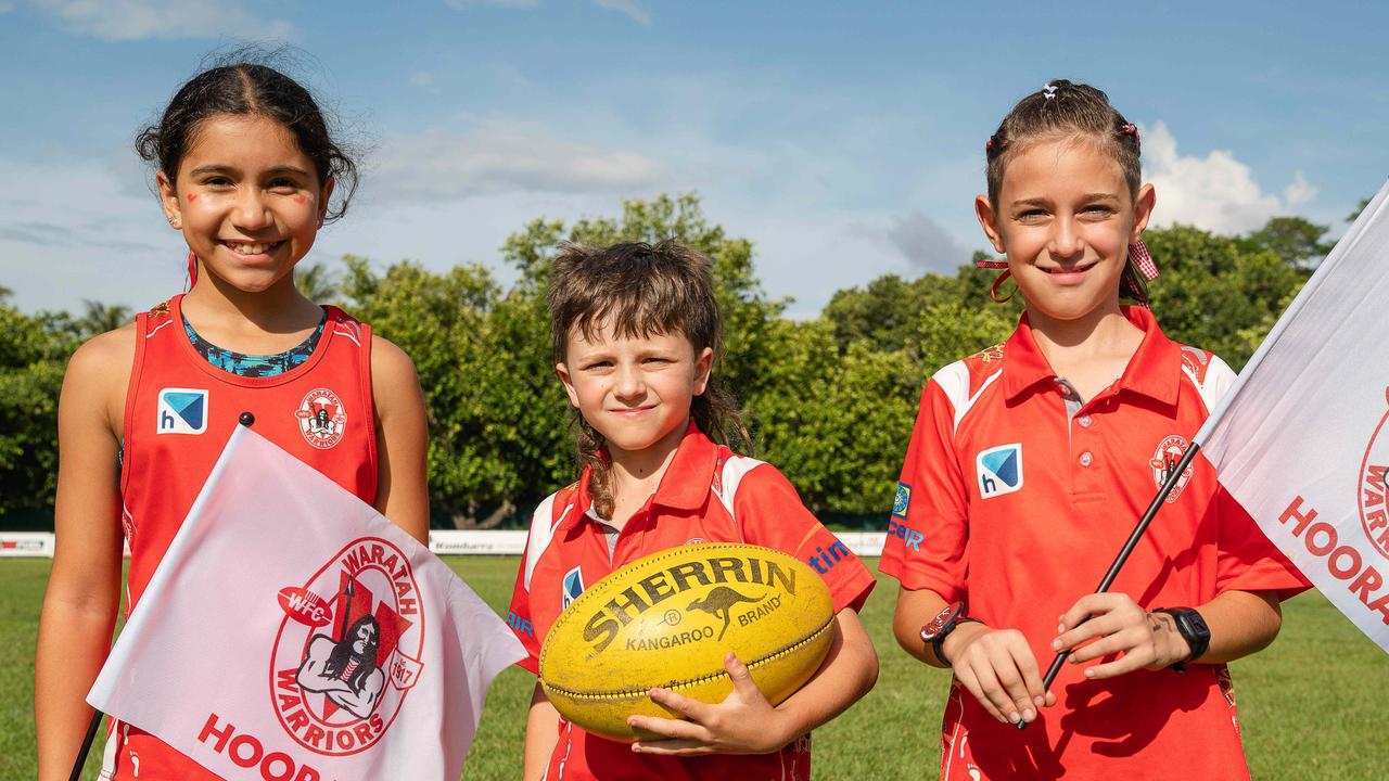 Waratah juniors Leilani Perez, Carter Branford, Liv Kafkas ahead of the NTFL grand final. Picture: Pema Tamang Pakhrin