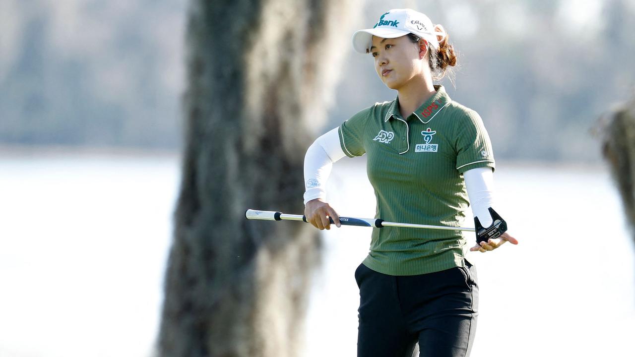 Minjee Lee is now using a broomstick putter. Picture: Cliff Hawkins/Getty Images/AFP