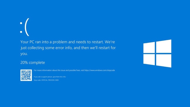 The infamous ‘blue screen of death’ during the outage.