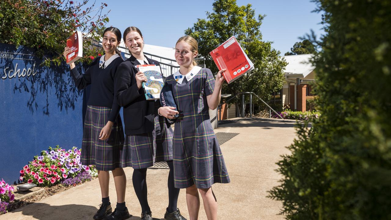 Fairholme College students (from left) Shenali Mikkelsen, Sarah Craft and Chelsea Gladwin celebrate the success of the college as ranked by independent website Better Education in their latest school ratings, Thursday, September 9, 2021. Picture: Kevin Farmer